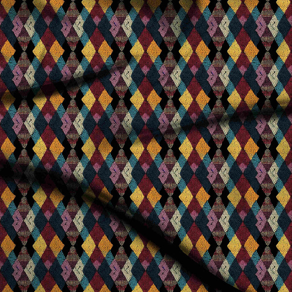 Mustard Yellow Interlocking Geometric Diamonds With Textured Print Fabric