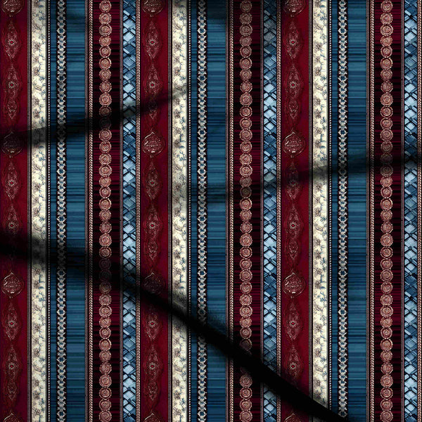 Deep Maroon Ornate Damask-inspired Motifs Print Fabric