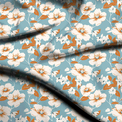 Sky Blue Floral Digital Print Fabric for Maxi | Romantic Garden Party - 5466