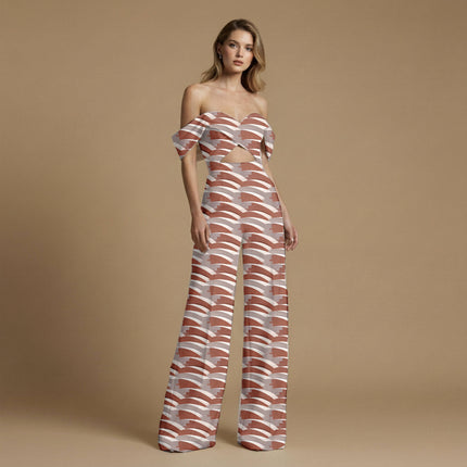 burnt sienna geometric all-over print pattern — large scale repeat layout