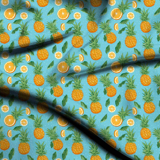 sky blue tropical digital print fabric texture — medium scale closeup