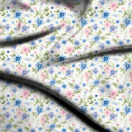 cobalt blue floral digital print fabric texture — medium scale closeup