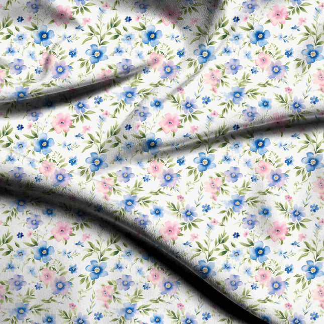 cobalt blue floral digital print fabric texture — medium scale closeup