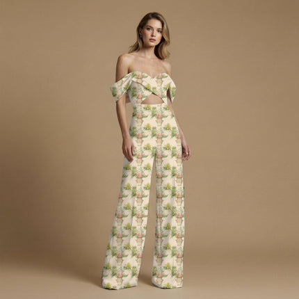 ivory cream floral print fabric draped — kaftan styling