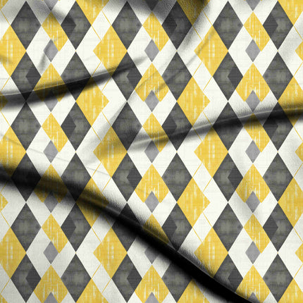 saffron geometric digital print fabric texture — medium scale closeup