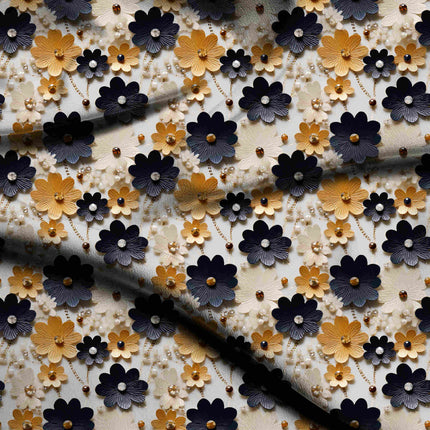ivory cream floral digital print fabric texture — large scale closeup