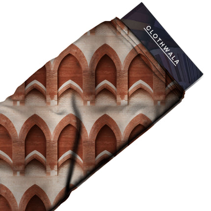 burnt sienna geometric fabric detail — textured finish digital print closeup