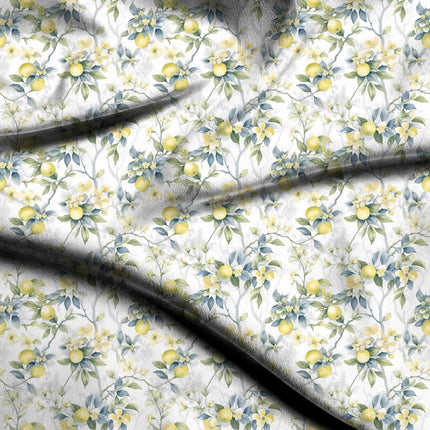lemon yellow floral fabric detail — textured finish digital print closeup