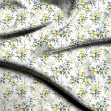 Lemon Yellow Delicate Watercolor Lemon And Blossom Print Fabric
