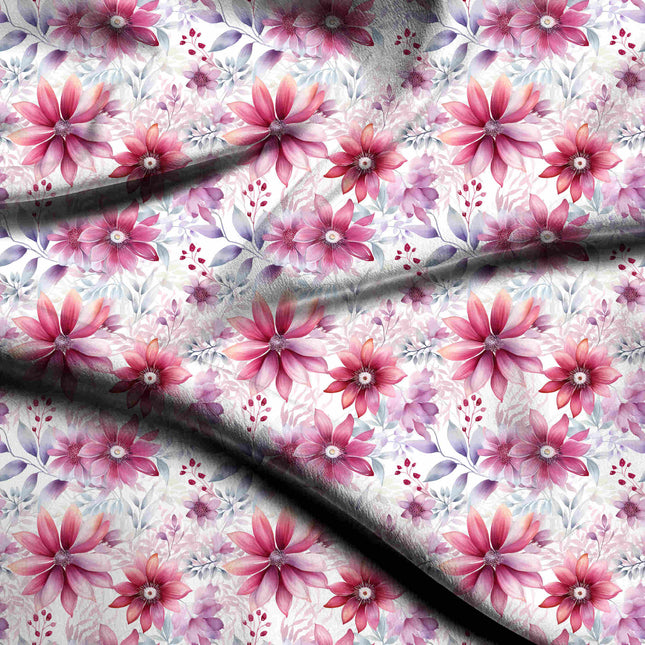 magenta floral digital print fabric texture — medium scale closeup