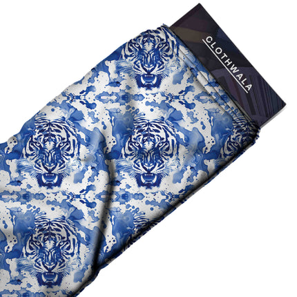 cobalt blue animal all-over print pattern — large scale repeat layout