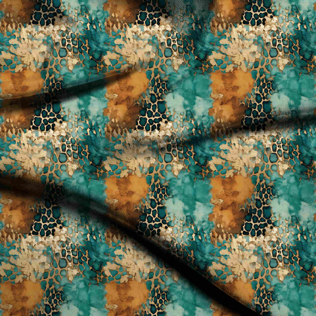teal animal digital print fabric texture — medium scale closeup