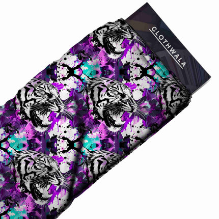 electric purple animal print fabric draped — trousers styling