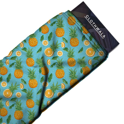 sky blue tropical fabric detail — matte finish digital print closeup