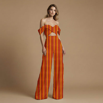 Burnt Sienna Stripes Digital Print Fabric | Lehenga Anarkali Co-Ord | Festive ethnic wear | Royal Indian ensembles | Maximalist floral fusion | Crimson Velvet Floral - Image 3