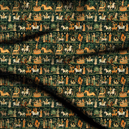 forest green ethnic digital print fabric texture — medium scale closeup