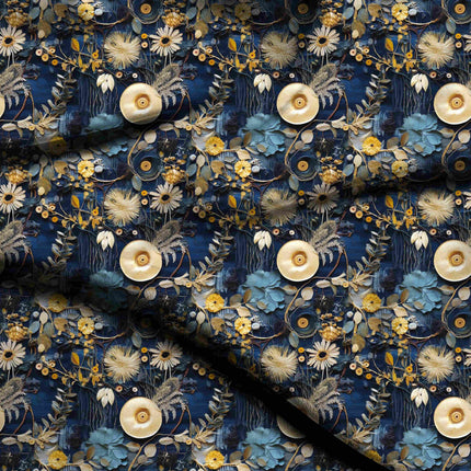 midnight blue floral digital print fabric texture — large scale closeup