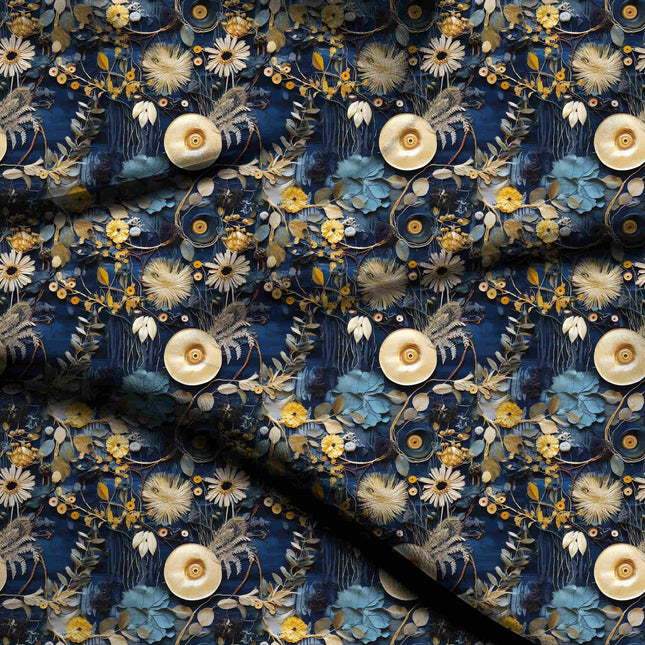 midnight blue floral digital print fabric texture — large scale closeup