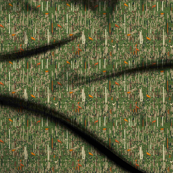 Moss Green Digital Mosaic Print Fabric