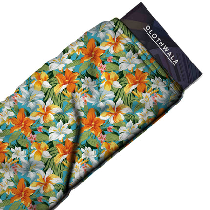 Emerald Green Floral Digital Print Fabric for Set | Wedding Fabric - Image 8