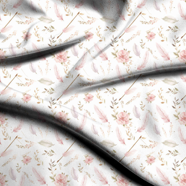 Dusty Rose Scattered Watercolor Feathers & Arrows Print Fabric