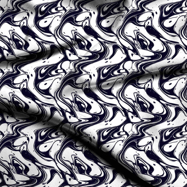Midnight Navy High-contrast Dynamic Fluid Marble Ink Print Fabric
