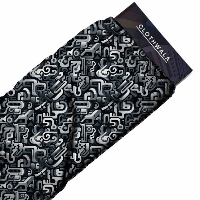 charcoal geometric print fabric draped — co-ord set styling