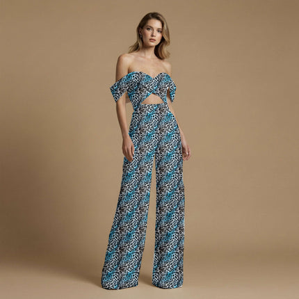 black animal print fabric draped — co-ord set styling