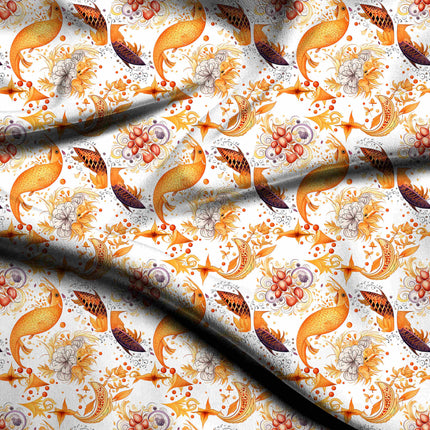 golden yellow floral digital print fabric texture — medium scale closeup