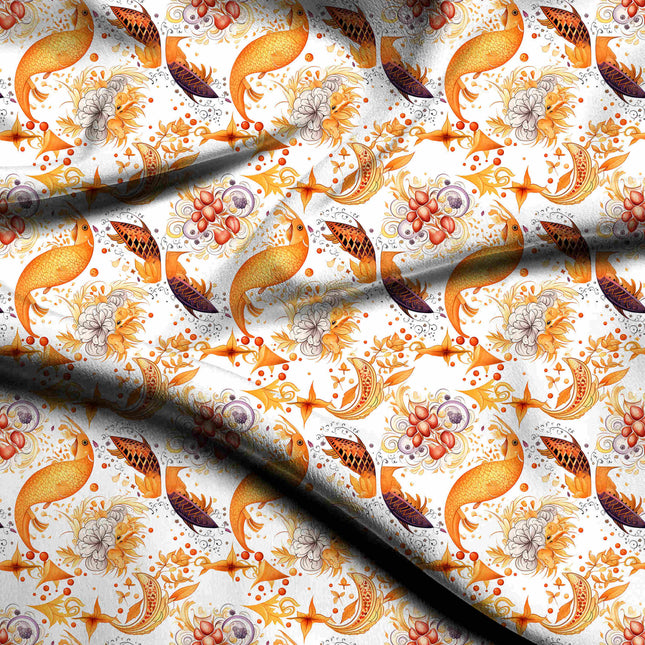 golden yellow floral digital print fabric texture — medium scale closeup