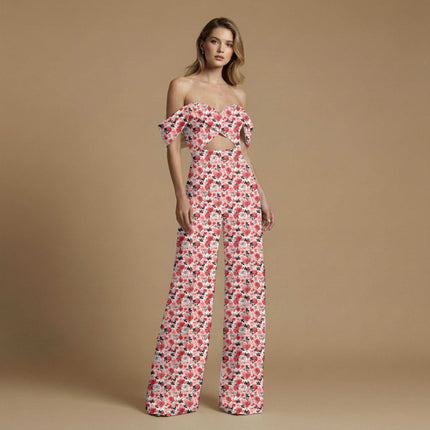 Crimson Red Floral Digital Print Fabric | Lehenga Dress Maxi | Romantic Garden Party - Image 3