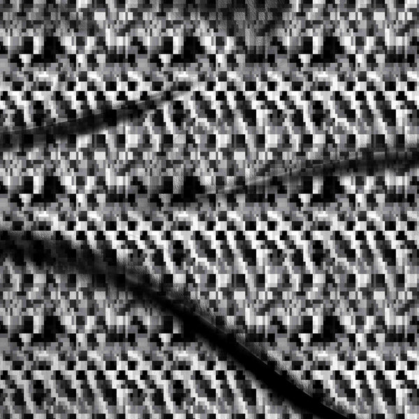 Charcoal Grey Distorted Pixelated Grid Print Fabric