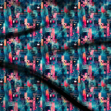 teal abstract digital print fabric texture — medium scale closeup