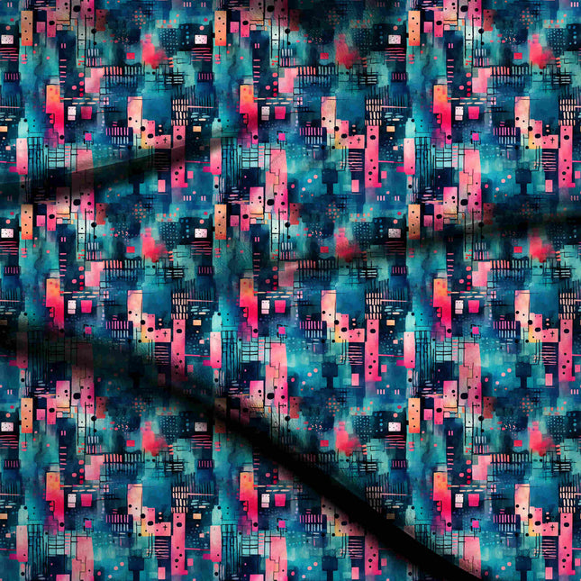teal abstract digital print fabric texture — medium scale closeup