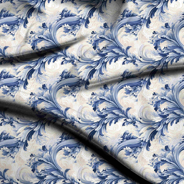 cobalt blue floral digital print fabric texture — large scale closeup