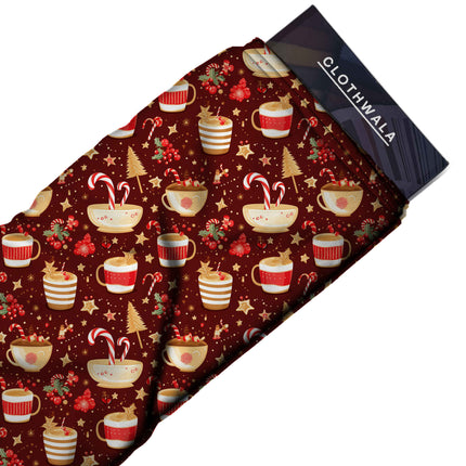 Deep Red Floral Digital Print Fabric for Shorts | Festive Fusion Fabric - Image 7