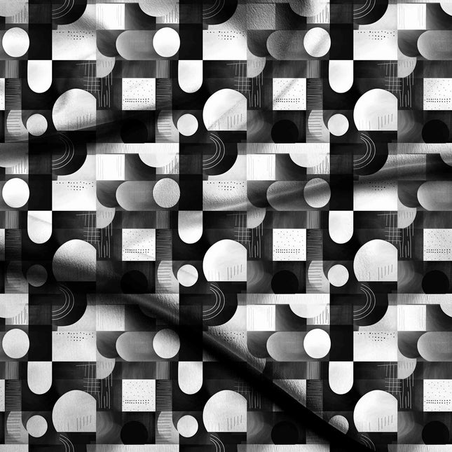 jet black geometric digital print fabric texture — medium scale closeup