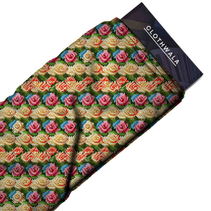 dusty rose floral fabric detail — digital print closeup