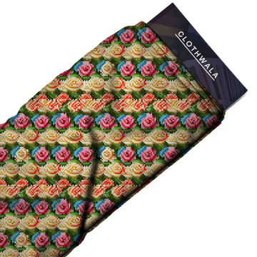 Dusty Rose Pixelated Vintage Rose Garden All-over Print Fabric