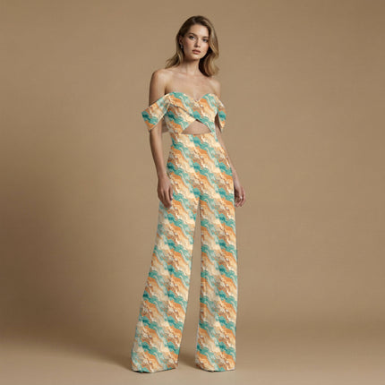 deep teal abstract print fabric draped — saree styling