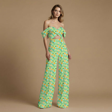 tangerine orange tropical all-over print pattern — medium scale repeat layout