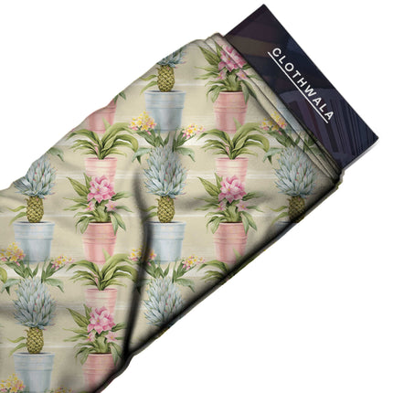 ivory cream tropical all-over print pattern — medium scale repeat layout