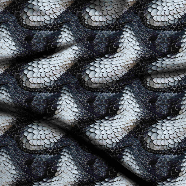 Silver Grey Dynamic Interlocking Reptile Scales Print Fabric