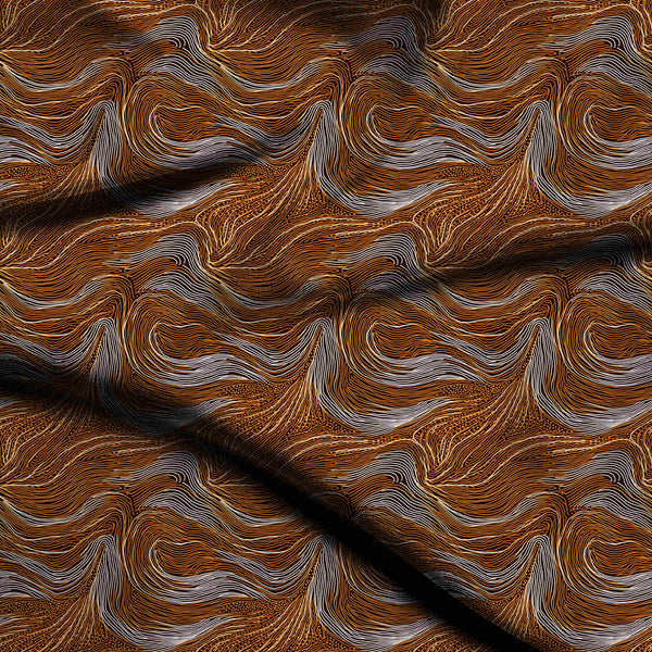 Burnt Sienna Dense Swirling Topographic Lines Print Fabric