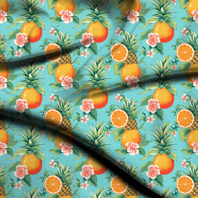 aqua blue tropical digital print fabric texture — medium scale closeup