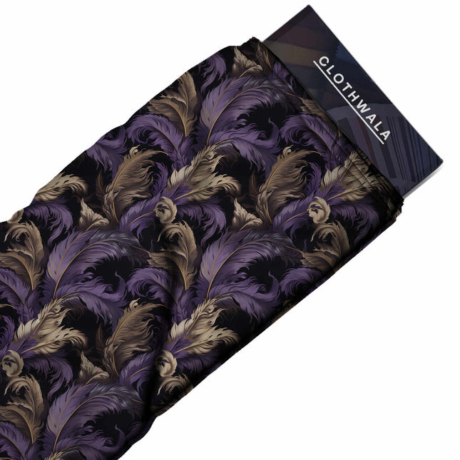Deep Violet Floral Digital Print Fabric | Maxi | Evening Wear | Dark Academia Texture | Poly Crepe Digital Print - Image 2