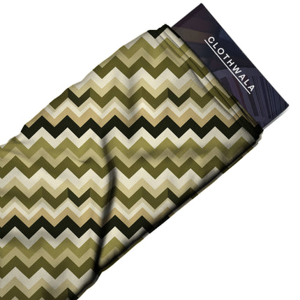 olive green geometric all-over print pattern — medium scale repeat layout
