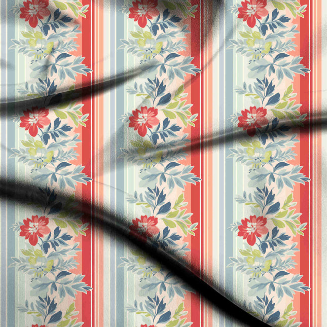 coral red floral digital print fabric texture — medium scale closeup