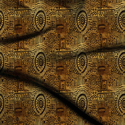 mustard gold ethnic digital print fabric texture — large scale closeup
