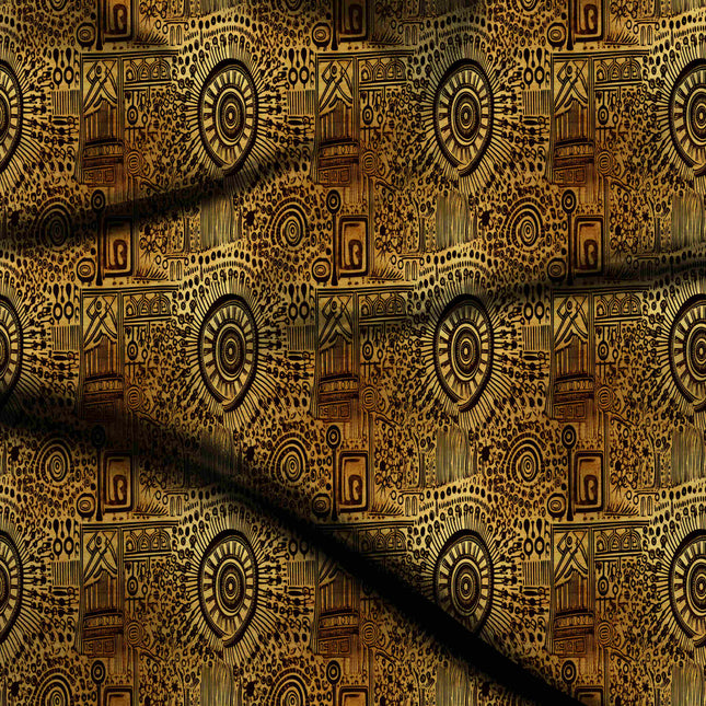mustard gold ethnic digital print fabric texture — large scale closeup